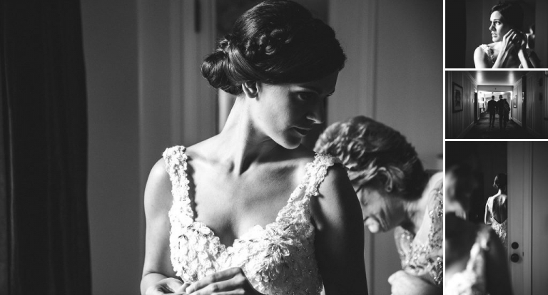 Bride getting dressed | Chicago wedding | Palmer House Hotel wedding | © Rebecca Hellyer Photography