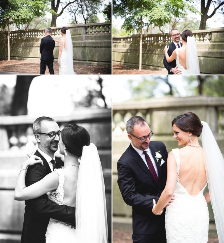 First look between bride and groom | Chicago wedding | © Rebecca Hellyer Photography