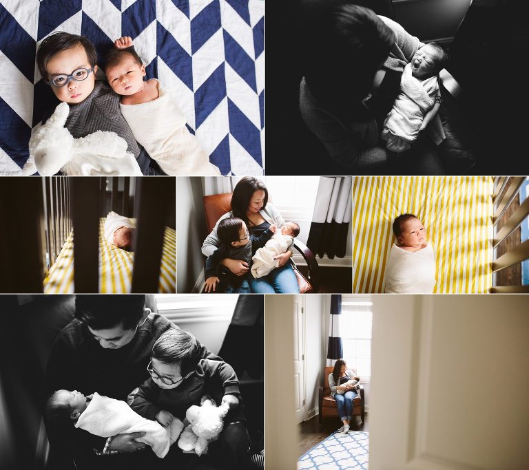 River Forest newborn photos | Photos of newborn with older brother | In-home newborn photos by Rebecca Hellyer Photography